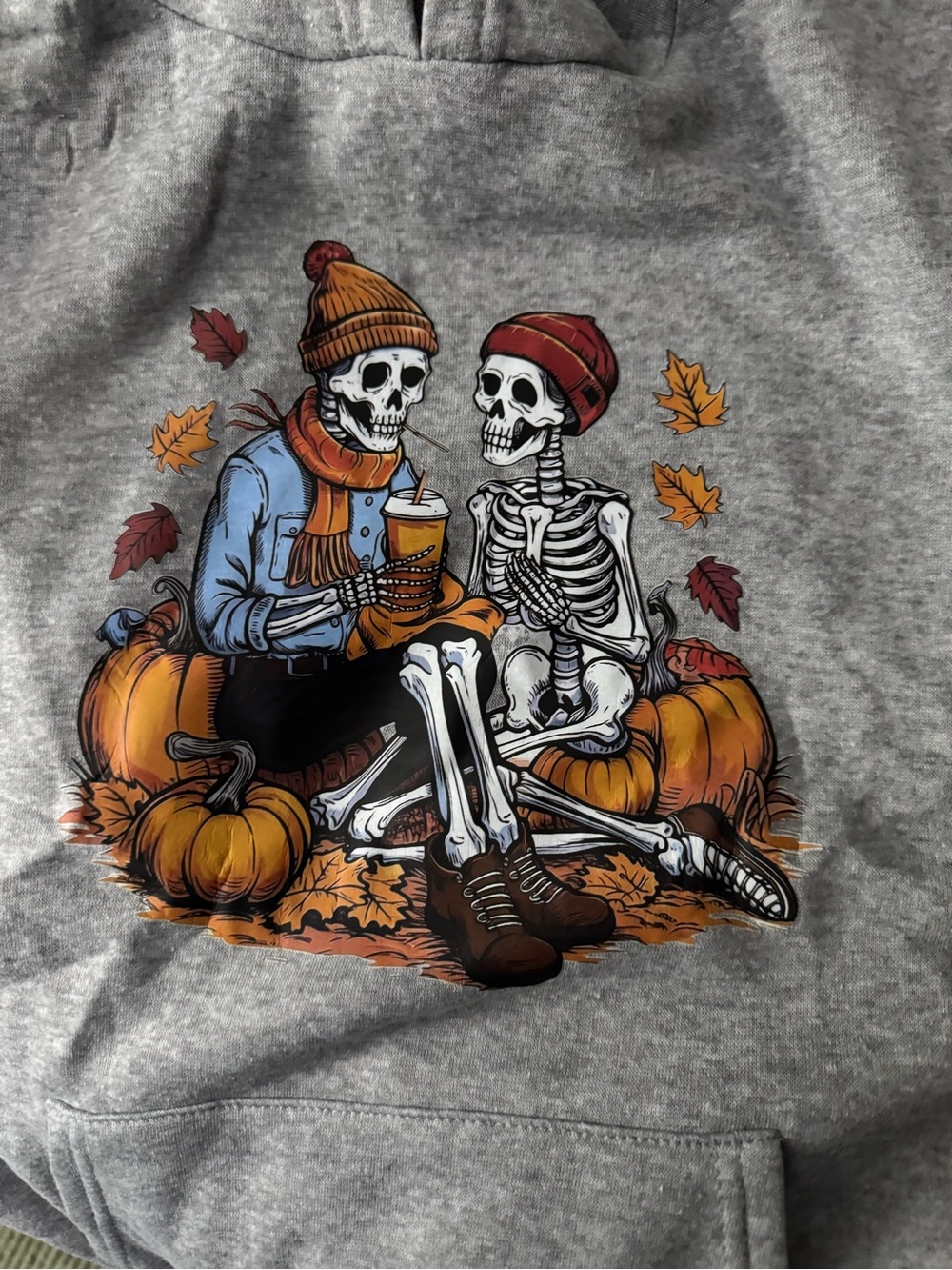 Skeleton Couple Fall Halloween Graphic Hoodie Pumpkin Patch size Large